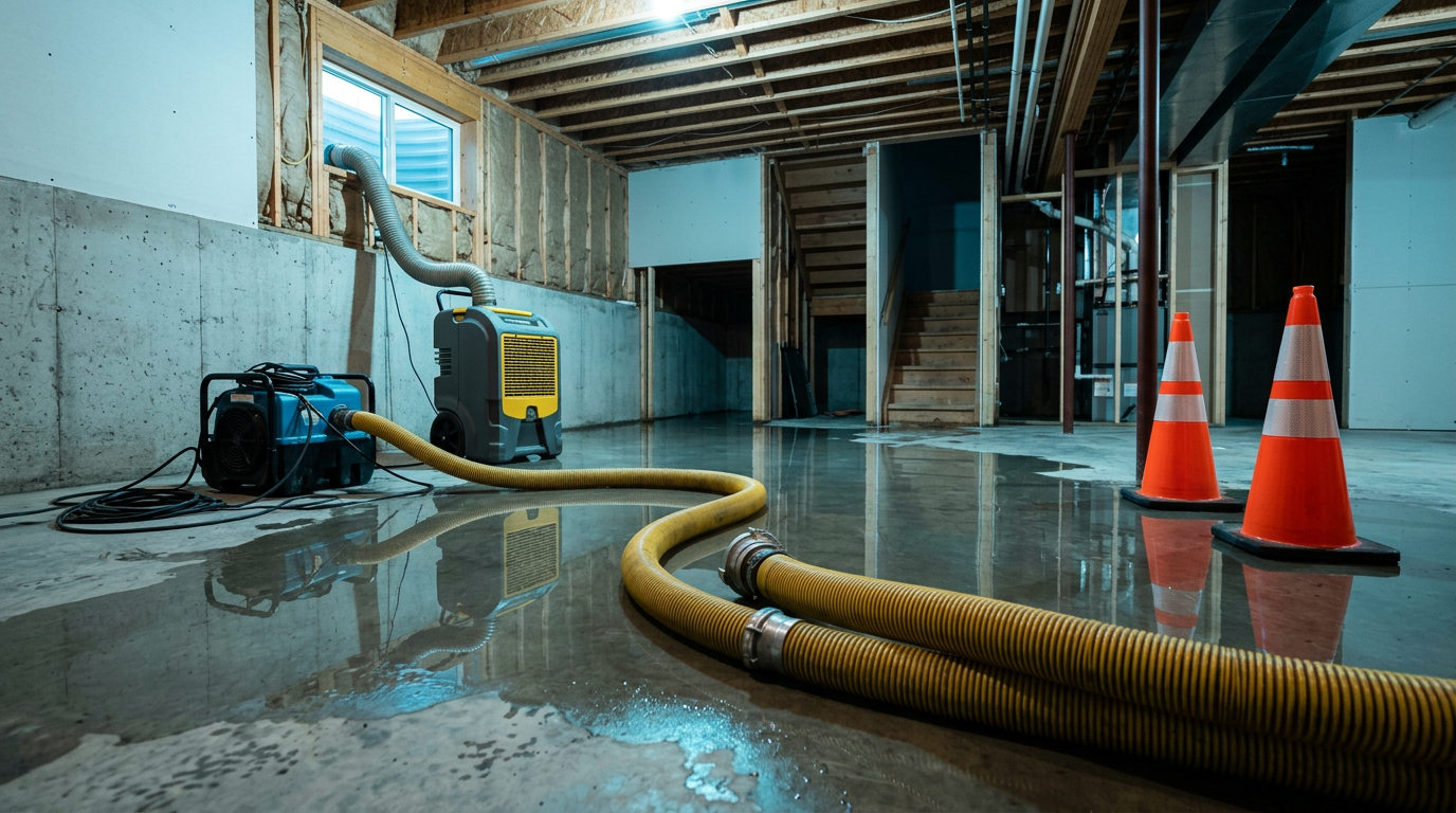 Basement water extraction equipment scene